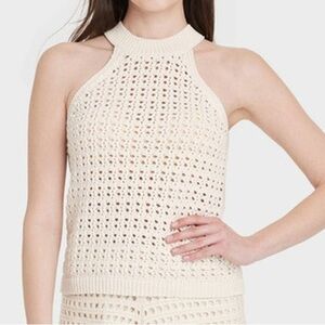 NWT Universal Thread open knit crochet look cutaway halter tank L